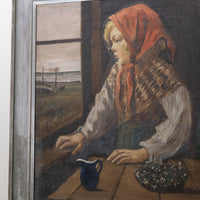 Oil On Canvas Study Of A Girl By Christian Aigens