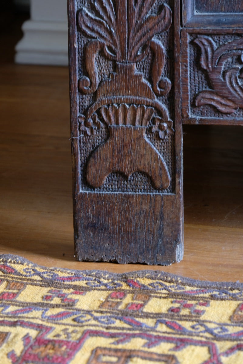 phoenix vine carving oak coffer