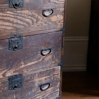 Antique Isho Tansu three-drawer cedar chest with iron corner reinforcements