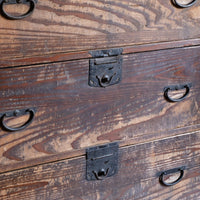 Antique Isho Tansu three-drawer cedar chest with iron corner reinforcements