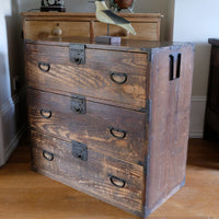 Antique Isho Tansu three-drawer cedar chest with iron corner reinforcements