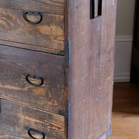Flap-down iron side handles on antique Japanese cedar tansu chest