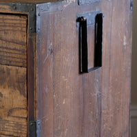 Flap-down iron side handles on antique Japanese cedar tansu chest