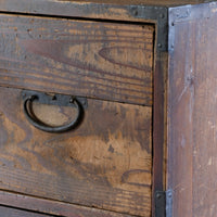 Antique Isho Tansu three-drawer cedar chest with iron corner reinforcements