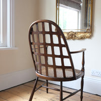 Rare Jas Shoolbred bentwood lattice back armchair with cane seat and pierced Arts & Crafts design