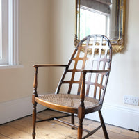 Rare Jas Shoolbred bentwood lattice back armchair with cane seat and pierced Arts & Crafts design