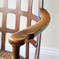 Rare Jas Shoolbred bentwood lattice back armchair with cane seat and pierced Arts & Crafts design
