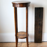 Oak plant stand lower shelf and splayed legs detail