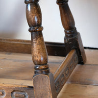 1950s carved oak Priory low round stool table