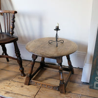1950s carved oak Priory low round stool table