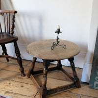 1950s carved oak Priory low round stool table