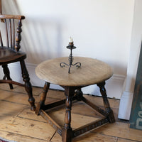 1950s carved oak Priory low round stool table