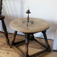 1950s carved oak Priory low round stool table
