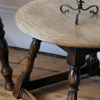 1950s carved oak Priory low round stool table