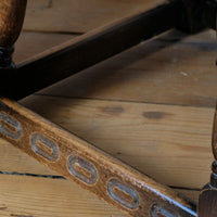1950s carved oak Priory low round stool table