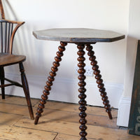 Gypsy table with mahogany bobbin legs and hexagonal pine top