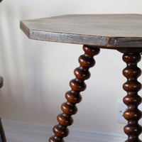 Gypsy table with mahogany bobbin legs and hexagonal pine top