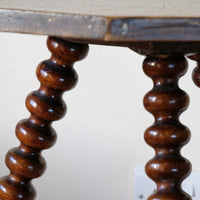 Gypsy table with mahogany bobbin legs and hexagonal pine top