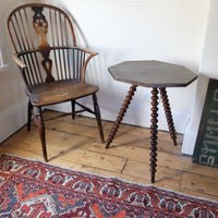 Gypsy table with mahogany bobbin legs and hexagonal pine top