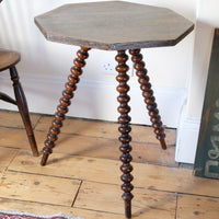 Gypsy table with mahogany bobbin legs and hexagonal pine top