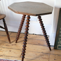 Gypsy table with mahogany bobbin legs and hexagonal pine top