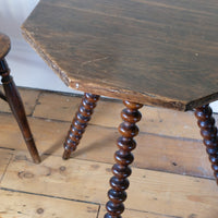 Gypsy table with mahogany bobbin legs and hexagonal pine top