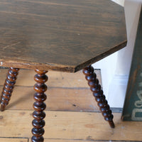 Gypsy table with mahogany bobbin legs and hexagonal pine top