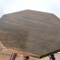 Gypsy table with mahogany bobbin legs and hexagonal pine top