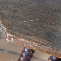 Gypsy table with mahogany bobbin legs and hexagonal pine top
