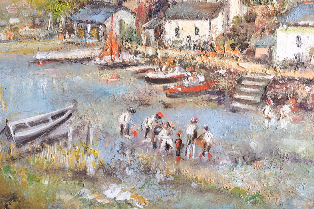 Life On The River oil painting by Ira Englefield riverside community scene