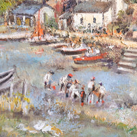 close up of oil - Life On The River – Original Oil on Canvas by Ira Englefield (Mid-20th Century)