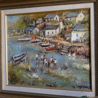 Life On The River oil painting by Ira Englefield riverside community scene
