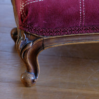 Early 1900's Carved Walnut Upholstered Foot Stool