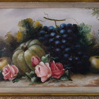 19th century English school still life oil painting fruit flowers Blue Tit