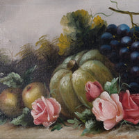 19th century English school still life oil painting fruit flowers Blue Tit