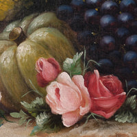 19th century English school still life oil painting fruit flowers Blue Tit