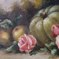 19th century English school still life oil painting fruit flowers Blue Tit