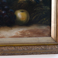 19th century English school still life oil painting fruit flowers Blue Tit