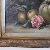 19th century English school still life oil painting fruit flowers Blue Tit