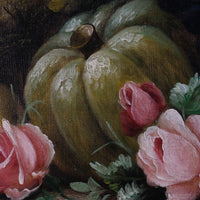 19th century English school still life oil painting fruit flowers Blue Tit