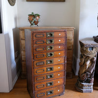 Bank Of Mahogany Drawers With Flush Brass Handles & Name Plates