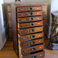 Bank Of Mahogany Drawers With Flush Brass Handles & Name Plates