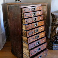 Bank Of Mahogany Drawers With Flush Brass Handles & Name Plates