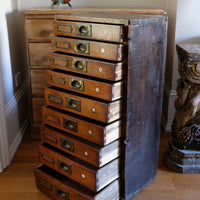 Bank Of Mahogany Drawers With Flush Brass Handles & Name Plates
