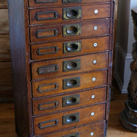 Bank Of Mahogany Drawers With Flush Brass Handles & Name Plates