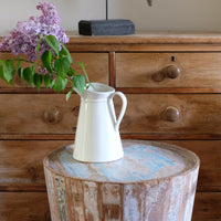 Retro tub table featuring a blue top, crafted from solid hardwood staves