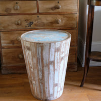 Retro tub table featuring a blue top, crafted from solid hardwood staves