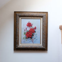 Still Life of Red Roses Oil On Canvas Signed Linda Britt