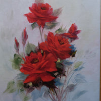 Still Life of Red Roses Oil On Canvas Signed Linda Britt