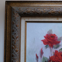Still Life of Red Roses Oil On Canvas Signed Linda Britt